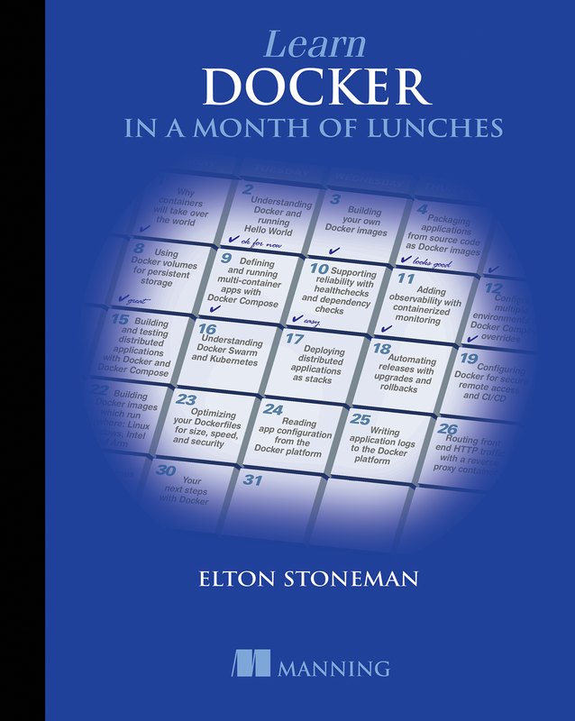 The cover of Learn Docker in a Month of Lunches