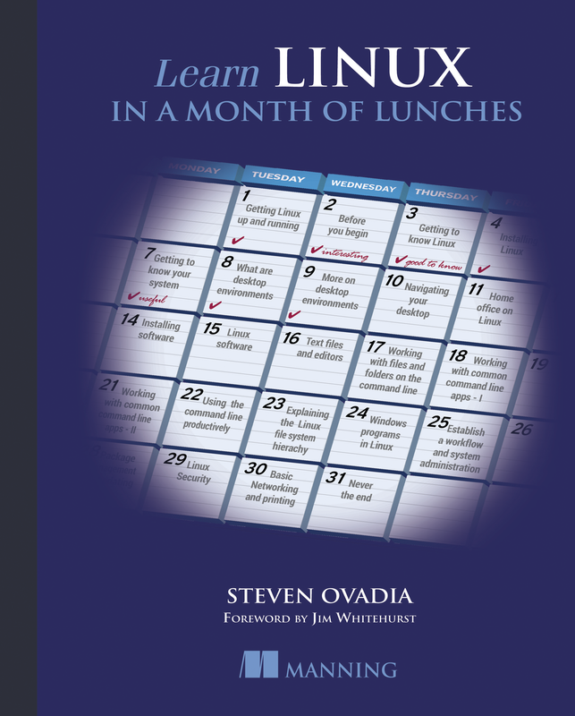 The cover of Learn Linux in a Month of Lunches