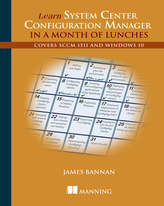 The cover of Learn System Center Configuration Manager in a Month of Lunches